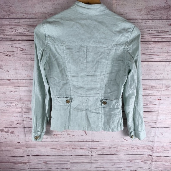 Pomodoro Linen Jacket Blazer Top Button Up Woman’s Sz 4 Blue Travel Lightweight - Picture 6 of 7